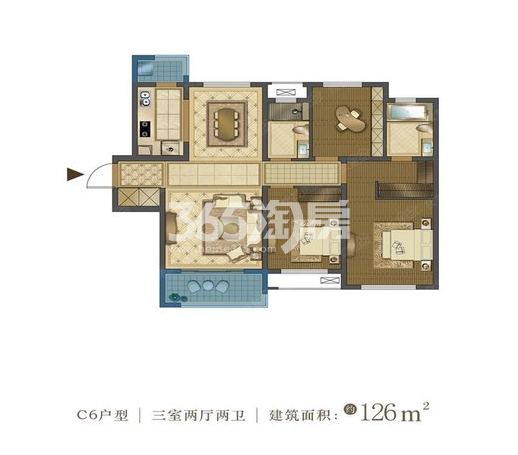 中国铁建西派国际C6户型三室两厅两卫126㎡